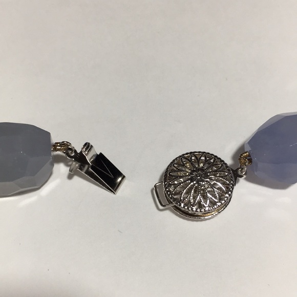 GEM TREASURES BLUE CHALCEDONY BEAUTIFUL 14K WHITE GOLD CLOSURE STONES NECKLACE - Picture 6 of 11